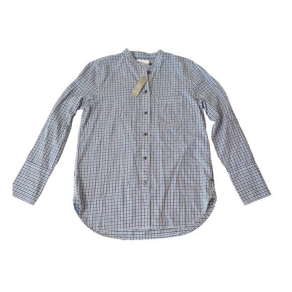 J. Crew Factory Tops - J.Crew Classic Fit Band Collar Gingham Shirt Blue Black BB226 Womens 4 NWT
